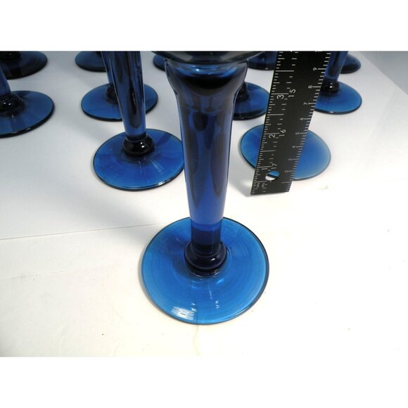 Vintage Cobalt Blue Blown Glass Goblets Stemware Wine Water Glasses Elegant Des - Picture 14 of 14